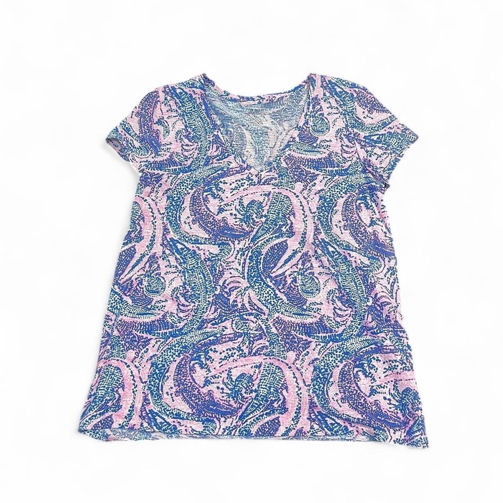 Lilly Pulitzer Pink & Blue Paisley V-Neck Short Sleeve Top